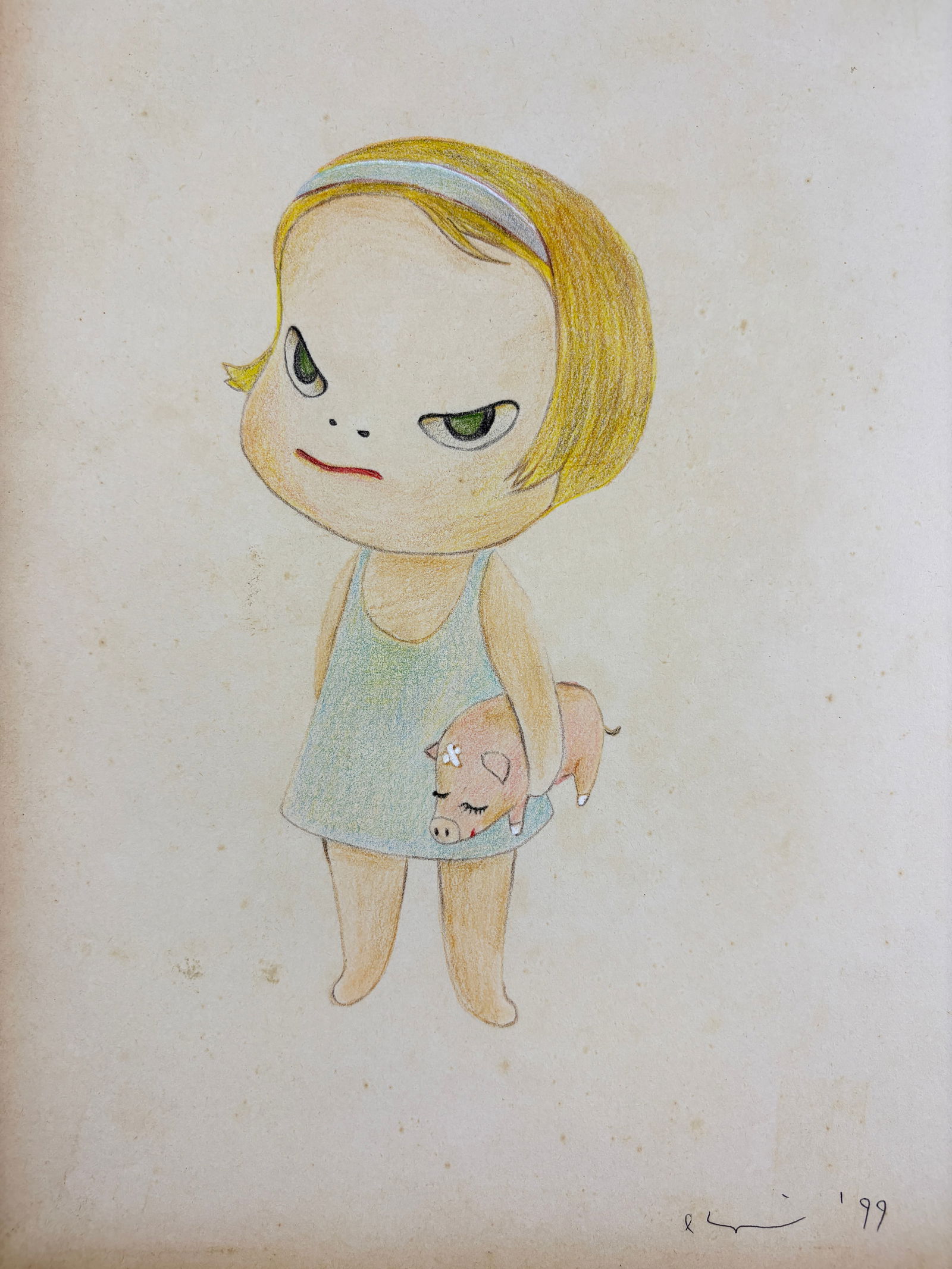 Yoshitomo Nara - Girl with Piglet, 1999 (Colored Pencil & Crayon on Paper) (1 of 5)