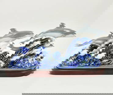 Lladro - Porcelain Pod of Dolphins Sculpture: LLADRà Porcelain Pod of Dolphins Porcelain Sculpture Original Box Included 21.5 x 10 x 7.5 inches (54.6 x 25.4 x 19 cm) This elegant porcelain sculpture by Lladró features a graceful pod of dolphins