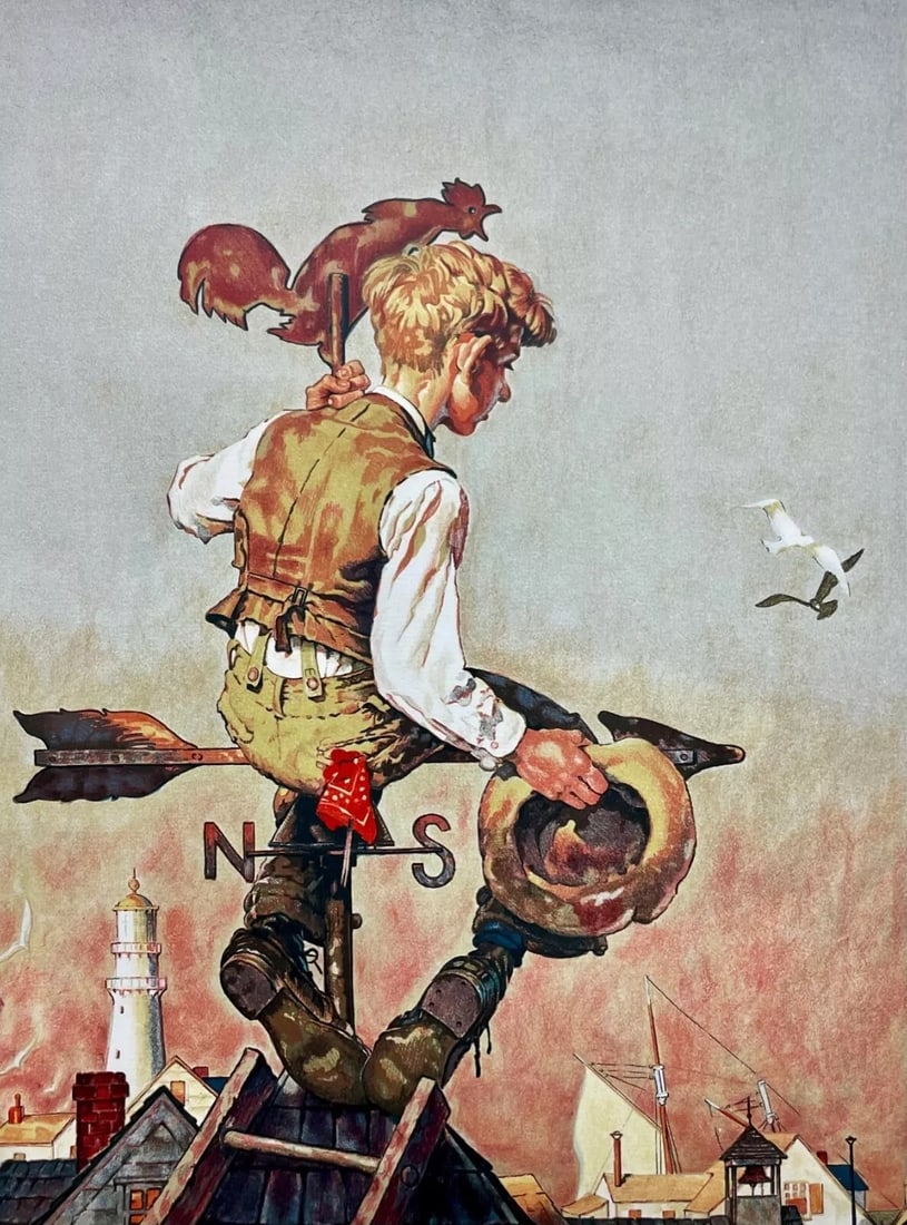Norman Rockwell - Under Sail - On Top of the World, Lithograph: NORMAN ROCKWELL (1894–1978) Under Sail – On Top of the World Hand Signed in Pencil, from the Edition of 200 Lithograph in Colors Dimensions: 15 x 20 inches This beautiful lithograph by Norman Rock