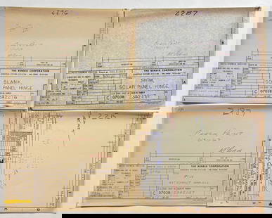 Bendix Corp. – Set of 4 Apollo-Era NASA Blueprints for Solar Panel Hinges & Astronaut Handle: NASA / THE BENDIX CORPORATION – Aerospace Systems Division, Ann Arbor, Michigan Set of Four Engineering Blueprints for Apollo-Era Solar Panel and Astronaut Handle Components Original engineering