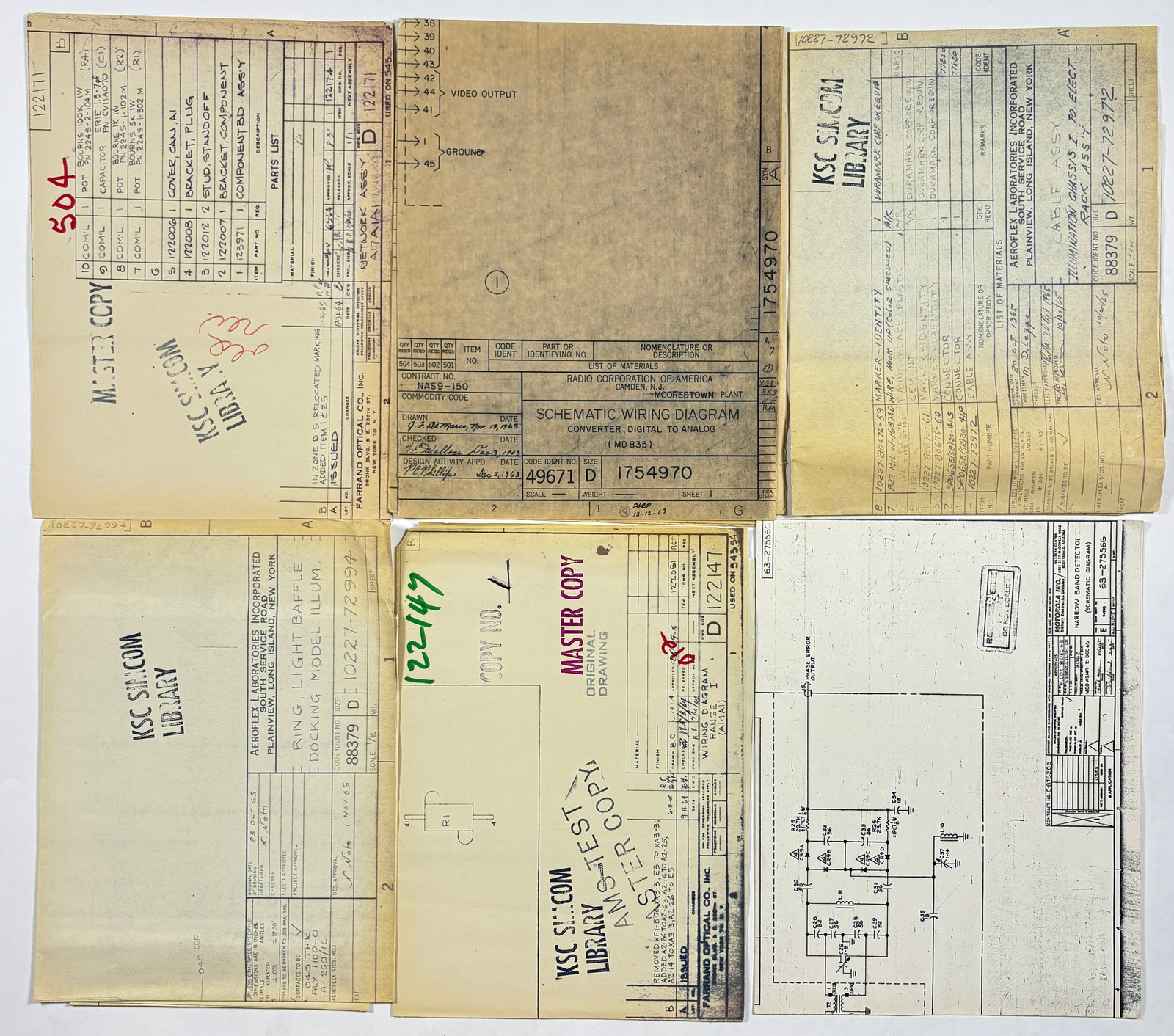 Group of Six Apollo-Era Engineering Blueprints for Communications & Docking Systems by Motorola, Far (1 of 19)
