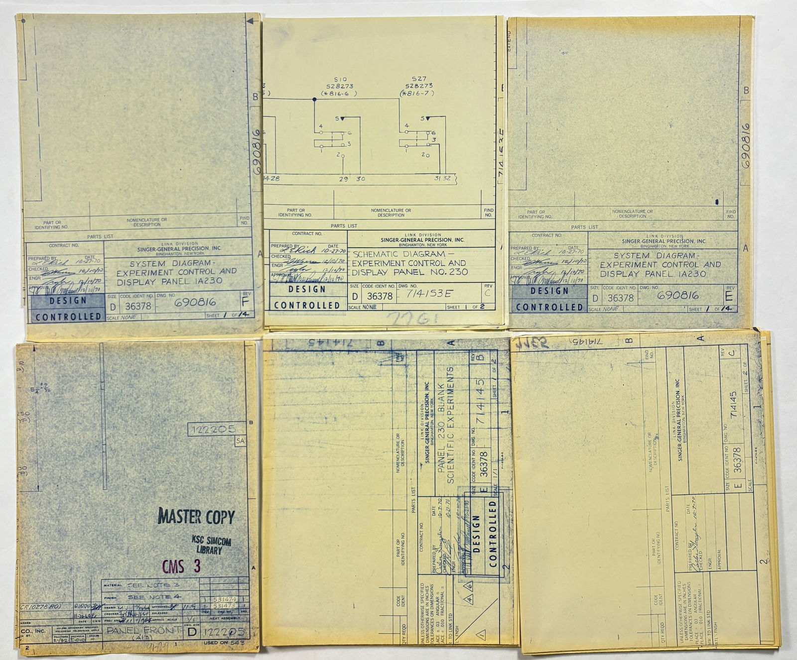 Lot of Seven Apollo 14 ALSEP Experiment Control Panel Engineering Blueprints (1 of 8)