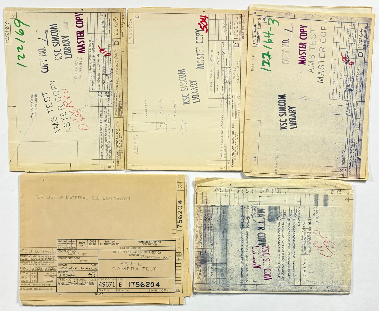 Lot of Five Original NASA Contractor Blueprints for EVDE & AMS Panel Front Assemblies (1 of 14)