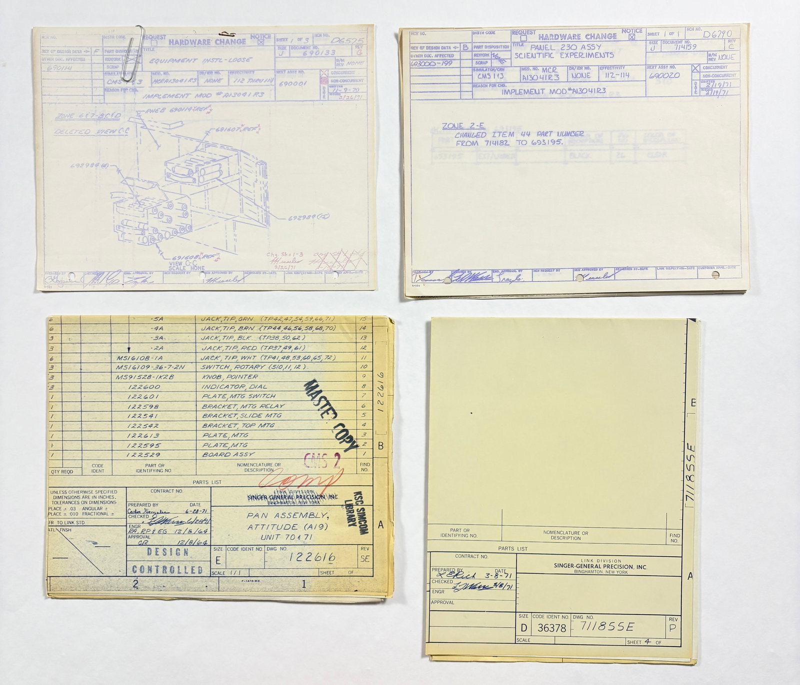 Apollo 12–14 Command Module – Lot of 7 NASA Blueprints & Hardware Change Sheets (1 of 11)