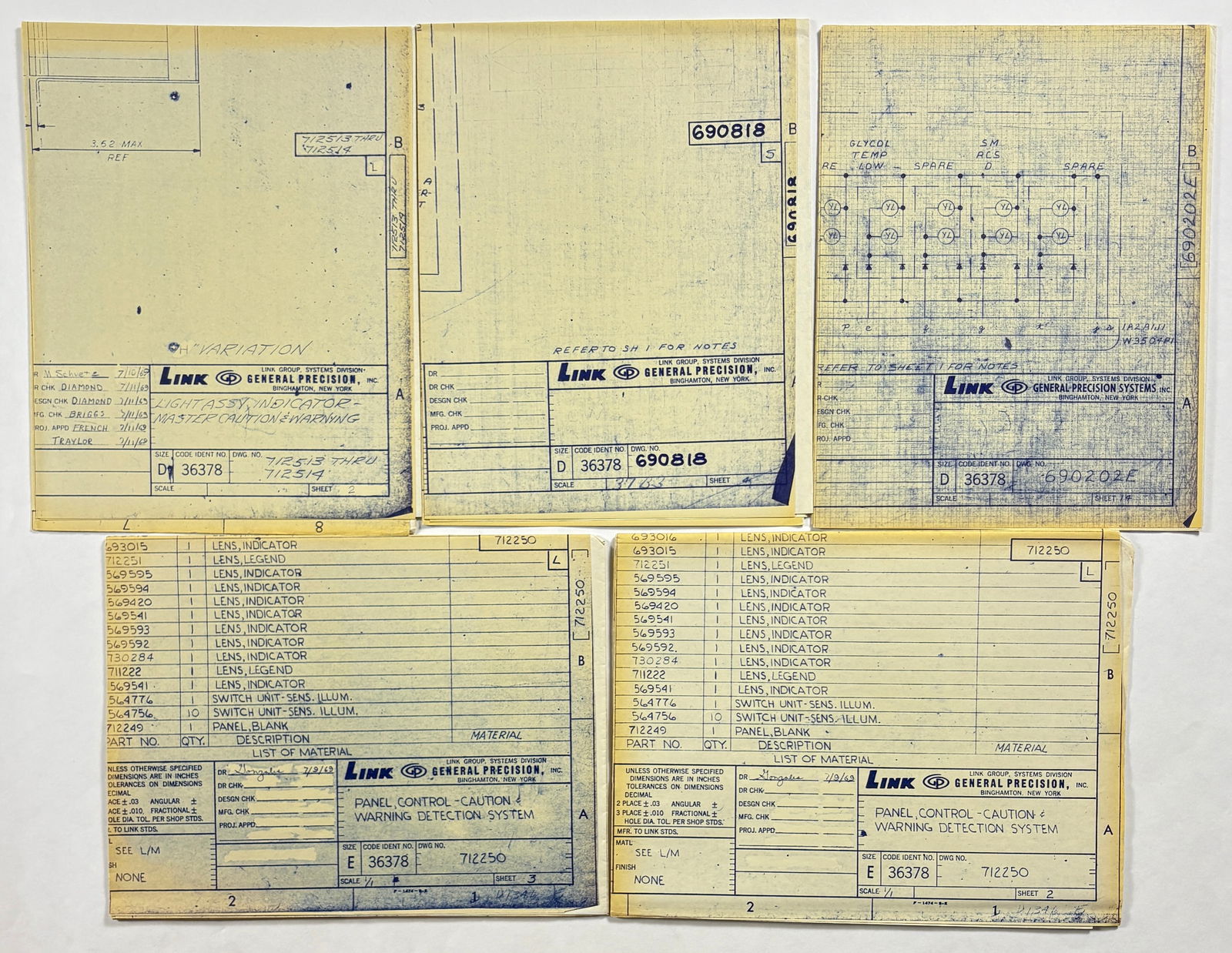 Apollo 11 – Lot of 5 Size D Blueprints for Master Caution & Warning Detection Panels (1 of 11)
