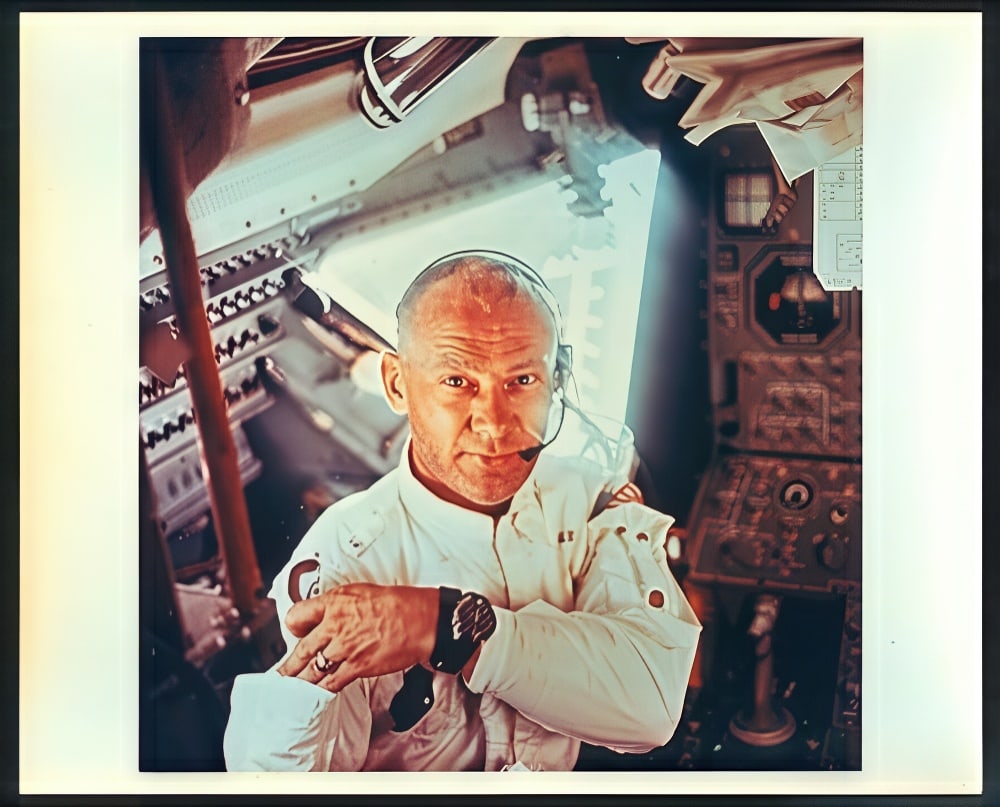 Buzz Aldrin Aboard Apollo 11 Lunar Module – Vintage NASA Red ID Glossy, July 16, 1969 (1 of 2)