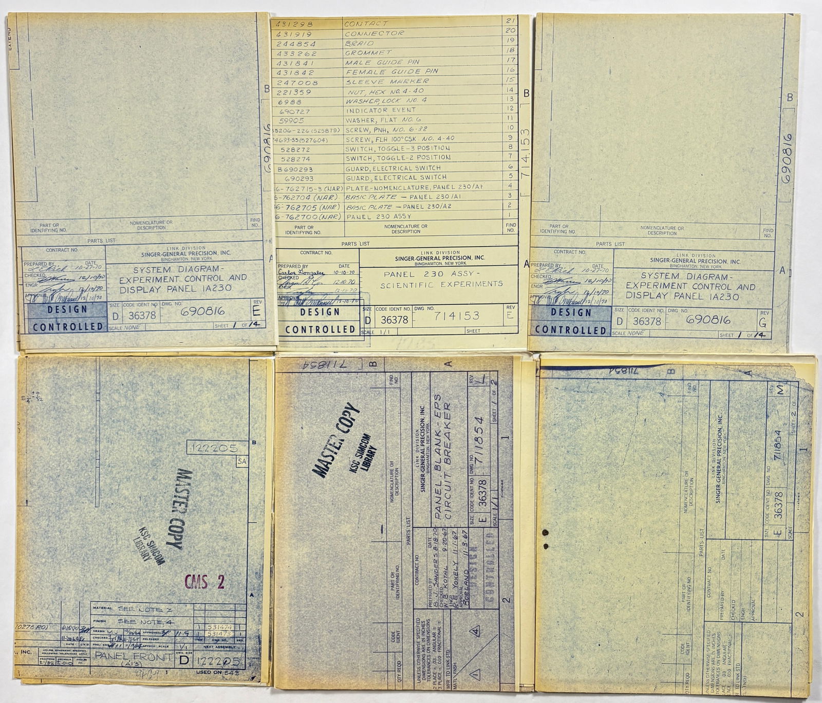 Apollo 14 – Lot of 8 Blueprints by Singer, Link, and Farrand (Sizes A, D, and E) (1 of 9)