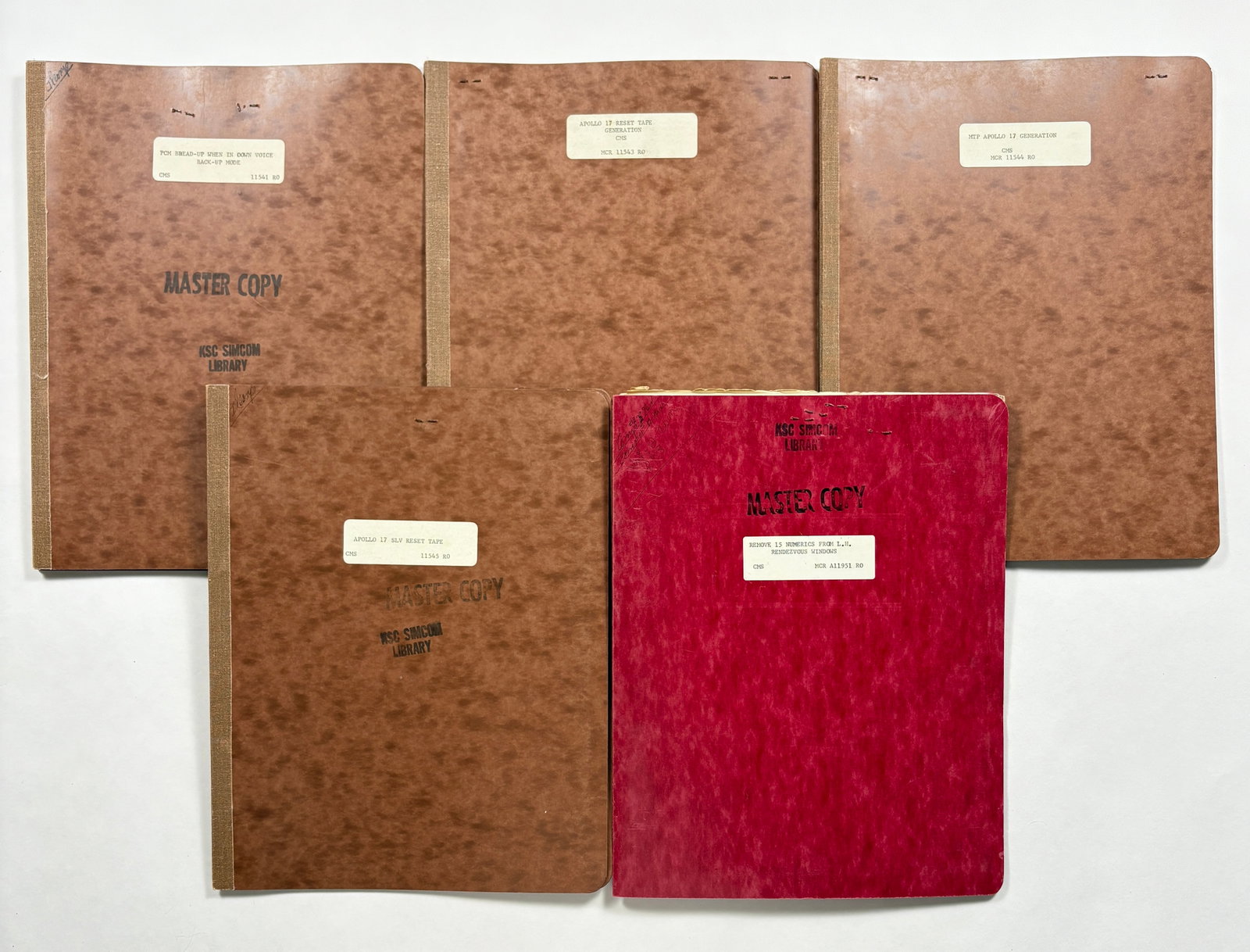 Apollo 17 – Group of 5 NASA Engineering Folders, incl. 3 Mission-Labeled Sets: NASA / VARIOUS CONTRACTORS Group of 5 Original Engineering Folders, 3 Labeled for Apollo 17 Various dimensions Group of five NASA engineering folders from the Apollo program, with at least three speci