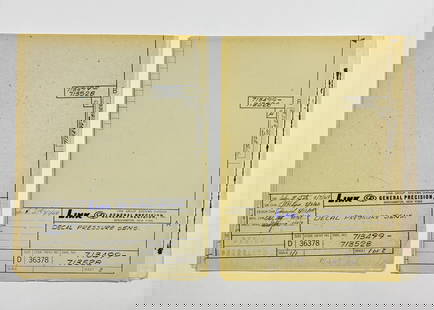 Apollo 10 – Set of 2 Size D Blueprints for Pressure-Sensitive Decal Installations: LINK GROUP, SYSTEMS DIVISION / GENERAL PRECISION, INC. Set of Two Original NASA Engineering Blueprints for "Decal Pressure Sens." Matched pair of original Apollo-era engineering drawings produced in