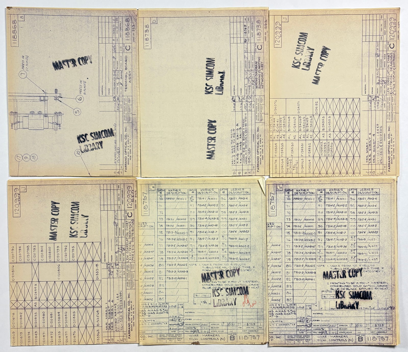 Apollo 7 – Lot of 6 Farrand Optical SIMCOM Wiring Blueprints (Size B & C) (1 of 10)