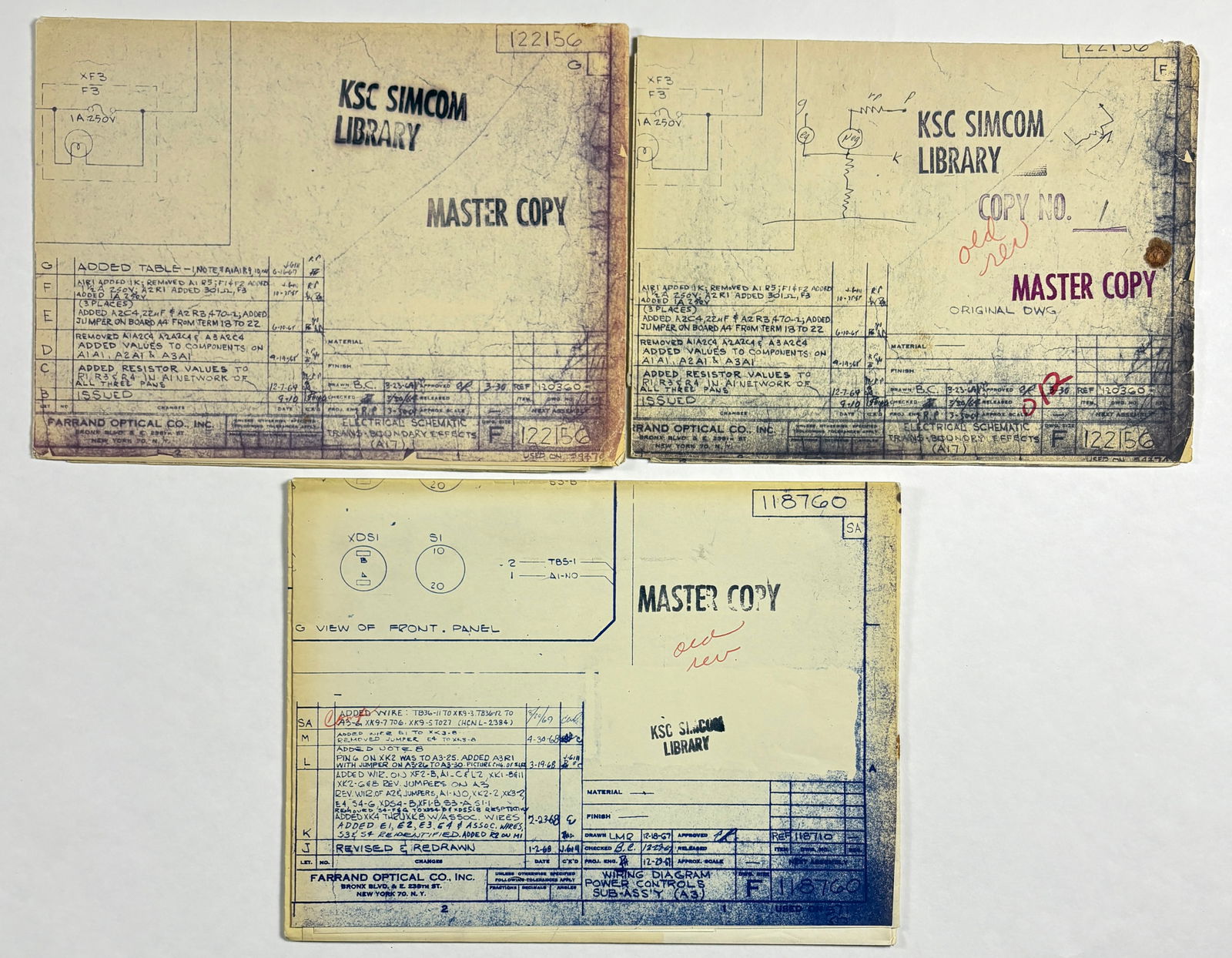 Apollo 13 – Lot of 3 Farrand Optical Master Copy Blueprints, Size F (SimCom Library) (1 of 20)