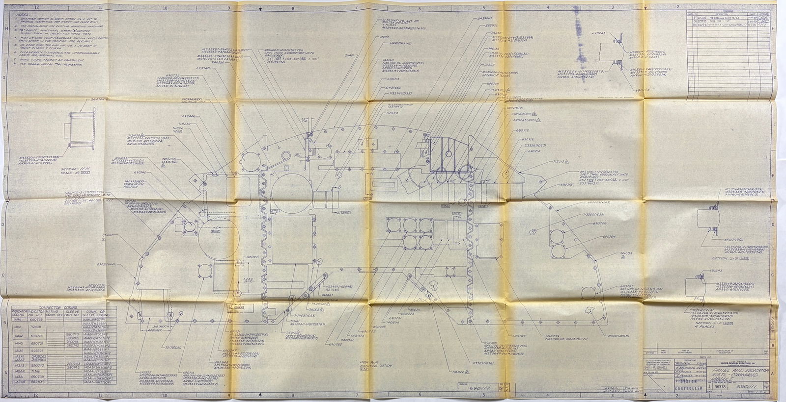 Apollo 1 – Singer General Precision Size J Blueprint: Panel & Indicator Instl (66" × 34") (1 of 11)