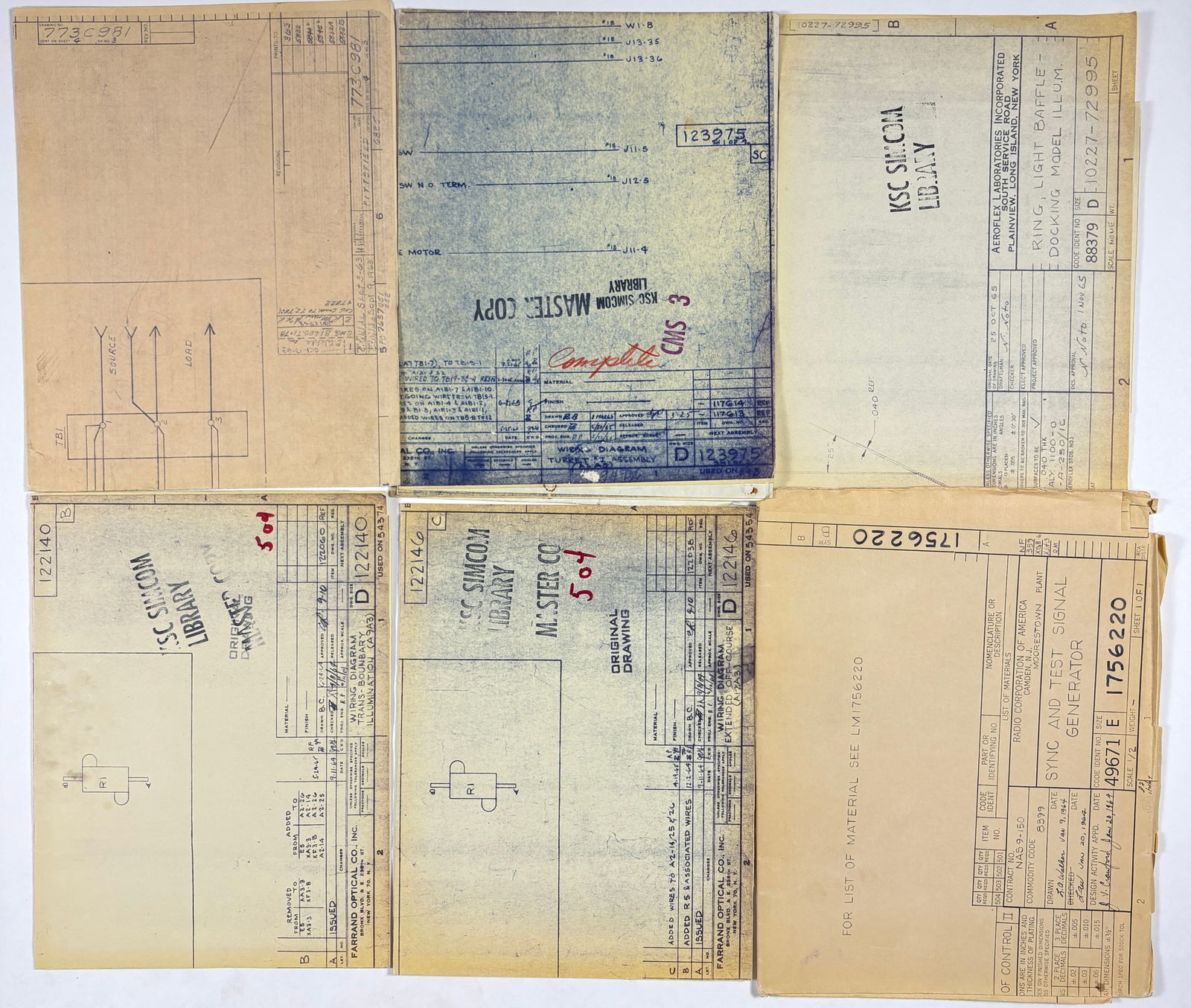 Pre-Apollo 1 – Lot of 6 NASA Blueprints incl. Farrand, RCA, Aeroflex, GE (Sizes D–E) (1 of 20)