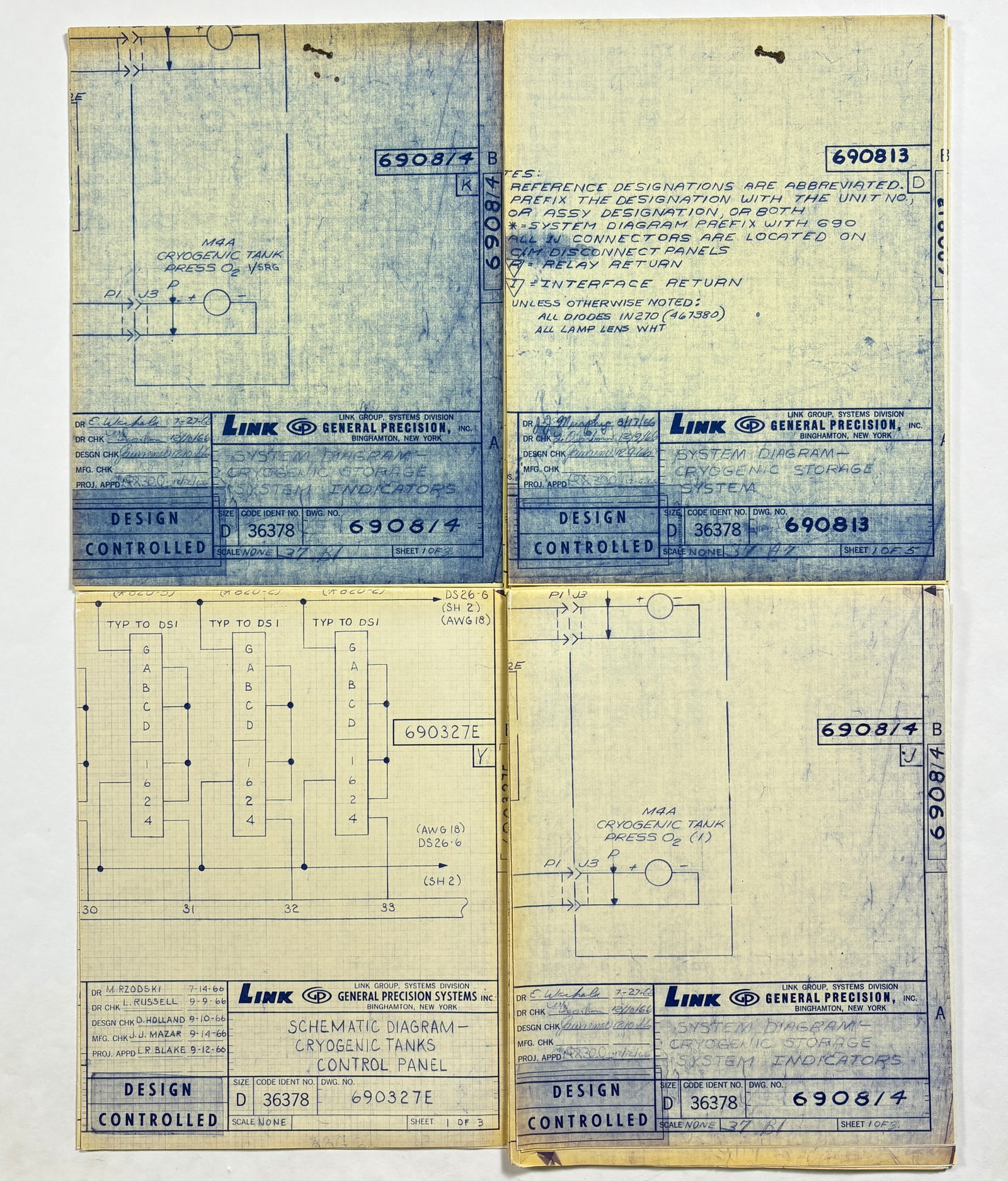 Apollo 1 – Lot of 8 Link Precision Blueprints: Cryogenic Tank Wiring & Control Schematics (1 of 9)