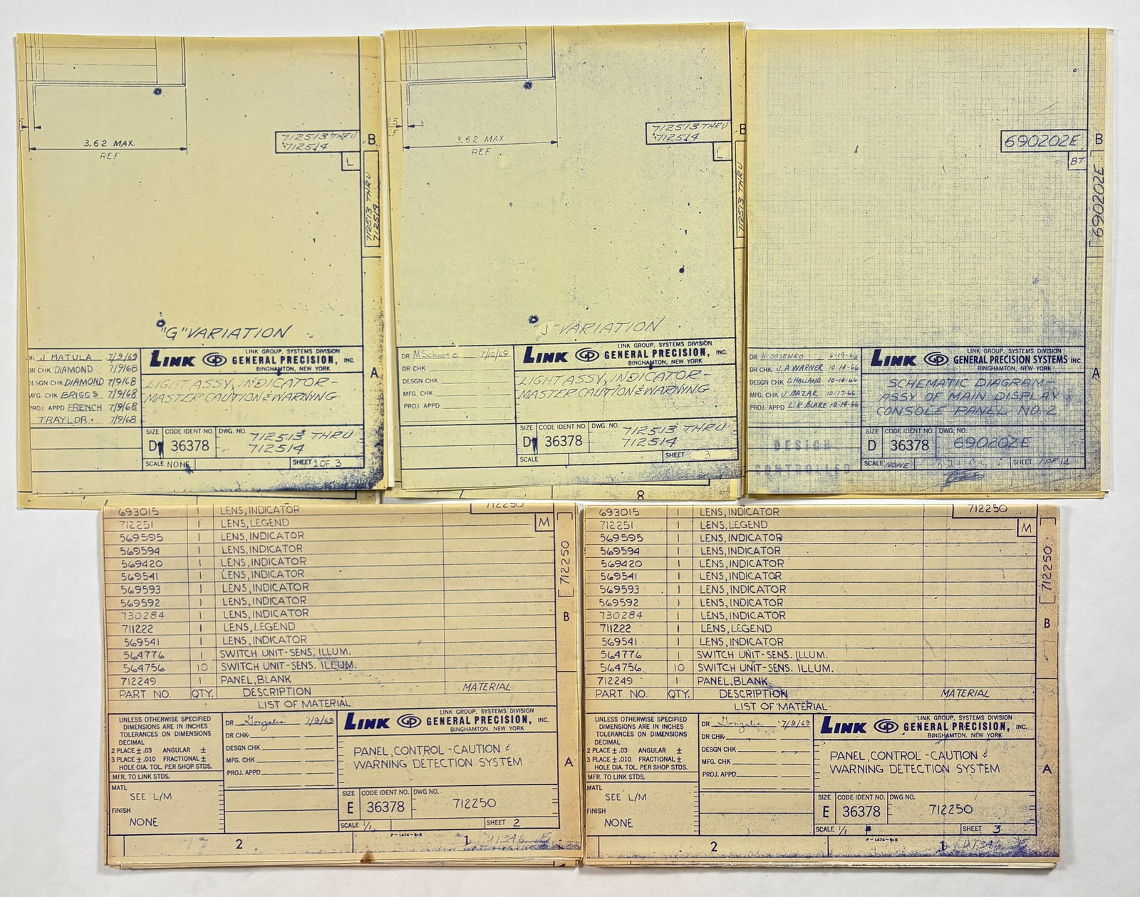 Apollo 11 Caution & Indicator Panel Blueprints by Link General Precision (Lot of 5) (1 of 12)