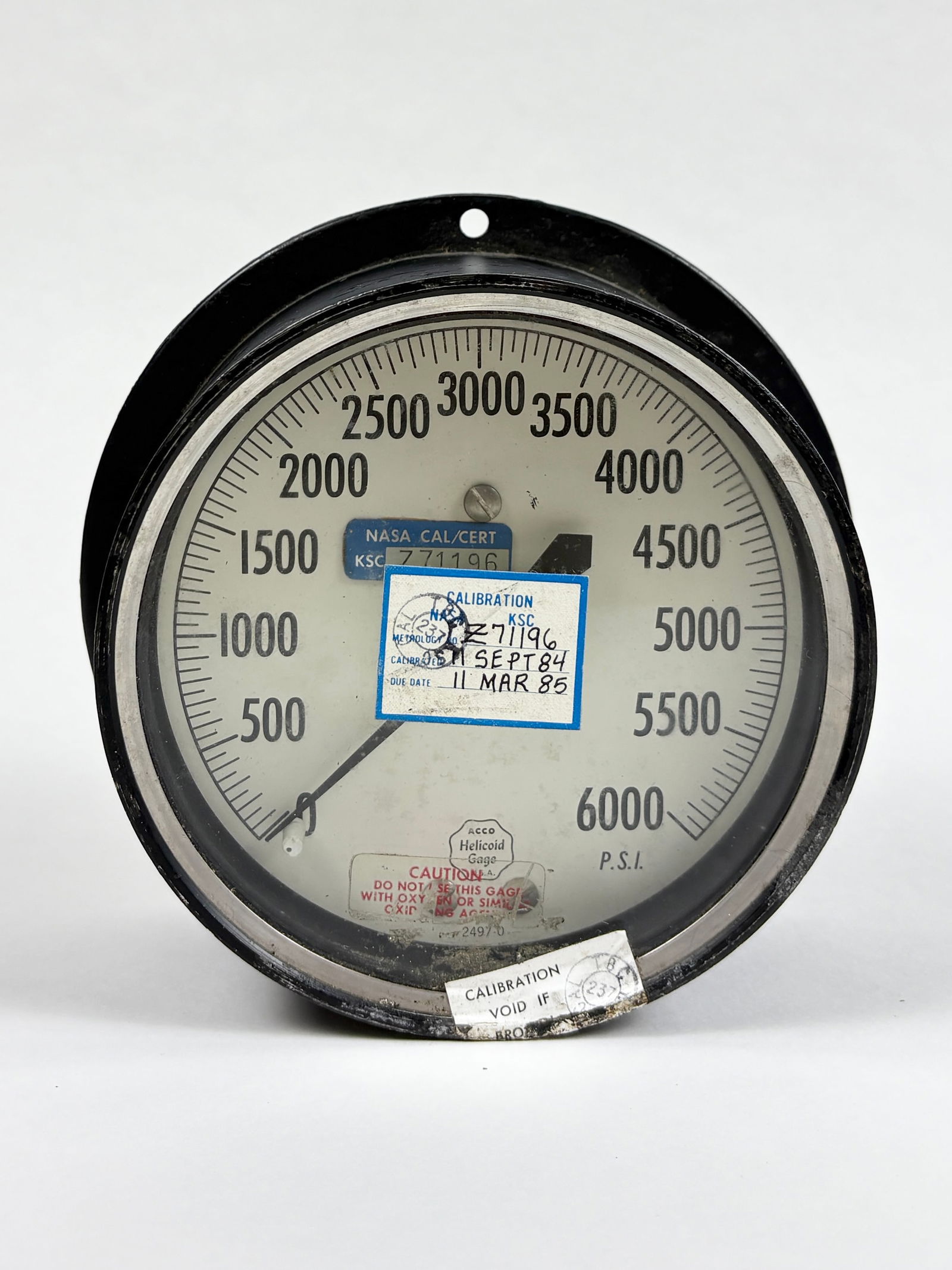 NASA-KSC Certified 6000 PSI Gauge – Helicoid Pressure Instrument, Dated 1984 (1 of 4)