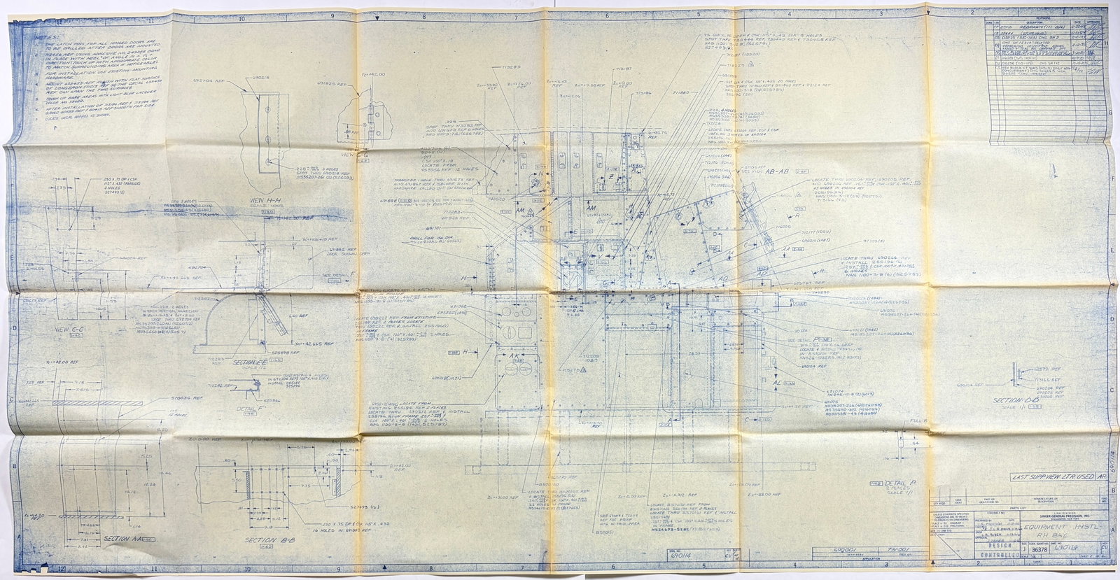 Apollo 1 – Singer-General Precision Size J Blueprint, RH Bay Equipment Instl (66 × 34 in) (1 of 8)