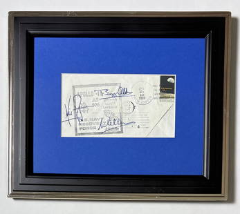 Apollo 11 Recovery Force Cover Signed by Armstrong, Aldrin & Collins – July 24, 1969: APOLLO 11 – SIGNED RECOVERY FORCE COVER An exceptional and historic mailing envelope postmarked July 24, 1969, commemorating the successful splashdown and recovery of Apollo 11. This cover is hand-s