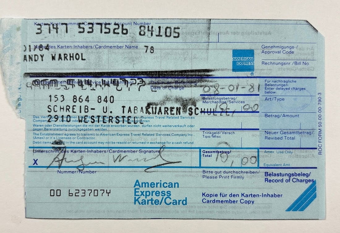 Andy Warhol – Signed American Express Charge Slip, 1981 (1 of 4)