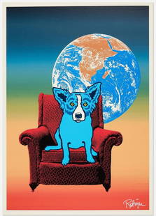 George Rodrigue - Space Chair, 1992: GEORGE RODRIGUE (1944–2013) Space Chair, 1992 Silkscreen From the edition of 40 A rare and whimsical silkscreen by George Rodrigue, Space Chair features his beloved Blue Dog in a surreal, cosmic