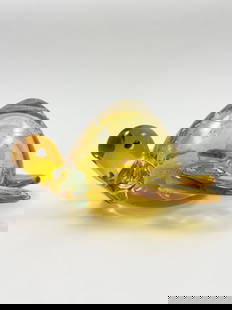 Murano Art Glass Turtle, 6 Inches Wide: Murano Hand-Blown Glass Turtle Figurine This charming Murano-style art glass turtle features a golden amber body with suspended air bubbles and swirls of internal texture, crafted in traditional