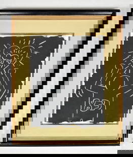 Keith Haring Subway Drawing – Chalk on Paper, 1983 Attrib.: Attributed to KEITH HARING (1958–1990) Subway Drawing, 1983 White chalk on black paper, framed 17 x 20 inches (sight) Chalk drawing from Keith Haring’s iconic New York City subway series, featurin