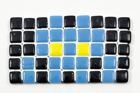 Space Invader - Hand Signed Tile, 2010: SPACE INVADER (b. 1969) Hand Signed Tile, 2010 Glass mosaic tile on board Signed on the protective mesh verso 2.5 x 4.5 inches A rare signed mosaic by the elusive French street artist known as Space I