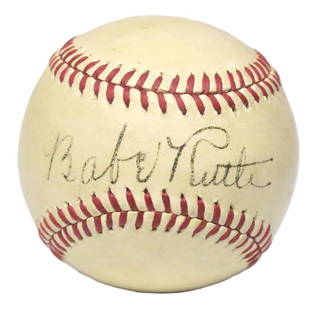 Babe Ruth - Hand Signed Baseball, JSA Authenticated: BABE RUTH (1895–1948) Hand Signed Baseball Official baseball signed by Babe Ruth Authenticated by JSA (James Spence Authentication) A treasured piece of American sports history — an official baseb