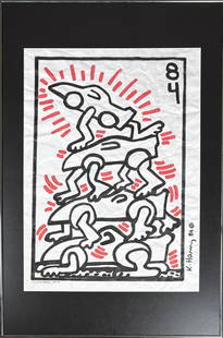 Keith Haring - Le Mans, Original Drawing: KEITH HARING (1958–1990) Le Mans, 1984 Original Sumi Ink Drawing on Paper Authenticated by the Keith Haring Estate with stamp and signed certificate on reverse. Bold composition featuring Haring’s