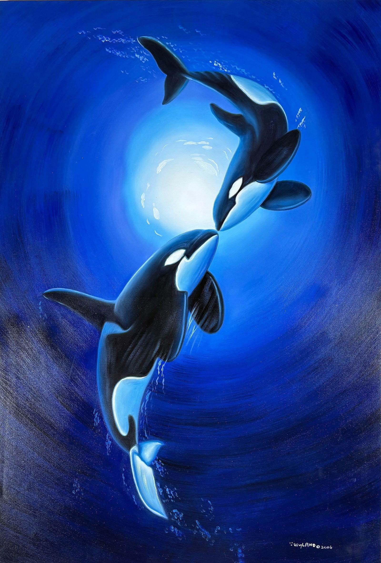 Robert Wyland - Scene of Two Orcas, Oil on Canvas (1 of 13)