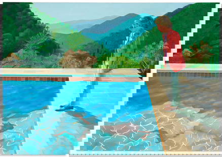 David Hockney - Portrait of an Artist, 1972: DAVID HOCKNEY (B. 1937) Portrait of an Artist (Pool with Two Figures), 1972 Offset lithograph after the iconic painting by David Hockney, originally completed in 1972. A celebrated image from Hockney�
