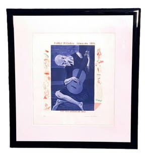 DAVID HOCKNEY The Old Guitarist, Signed Etching, 1976: DAVID HOCKNEY (B. 1937) The Old Guitarist, 1976 Etching with aquatint on paper Hand-signed and numbered in pencil by the artist Dimensions: 18 x 20.5 inches A refined and emotionally resonant composit