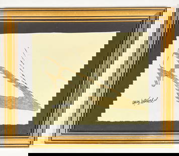 ANDY WARHOL – Gold Shoe Drawing with Estate Stamp, c. 1950s: ANDY WARHOL (1928–1987) Untitled (Gold Shoe Drawing) Gold leaf and ink on paper An elegant and whimsical drawing of a pointed gold heel, executed with Warhol’s iconic mid-century commercial illust