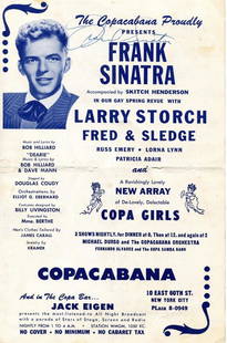 Frank Sinatra - Hand Signed Copacabana Program: FRANK SINATRA (1915–1998) Copacabana Program A vintage Copacabana program hand signed by legendary entertainer Frank Sinatra. The Copacabana nightclub in New York was a major venue during the