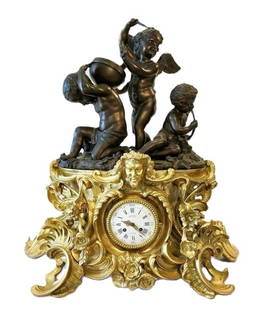 Napoleon III Ormolu Clock by Denière, Paris, c.1850 – 26&rdquo; Tall with Bronze Putti: Maker: Denière, Paris Period: Circa 1850 Style: Napoleon III A superb 19th-century French gilt bronze mantel clock by the celebrated Parisian maker Denière, known for their high-quality bronze works