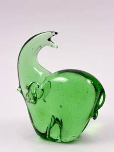 Murano Art Glass Green Elephant Sculpture, 4.75 Inches: MURANO Art Glass Green Elephant Sculpture A charming Murano-style art glass elephant in vivid emerald green. Beautifully hand-formed with a raised trunk, this piece captures the whimsy and elegance