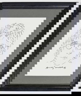 Andy Warhol Signed Drawing of John Lennon with Warhol Foundation COA: ANDY WARHOL (1928–1987) John Lennon Ink Drawing on Paper Dimensions: 14.75 x 12.75 inches (framed) This rare ink drawing of John Lennon by Andy Warhol features a minimalist linear portrait rendered