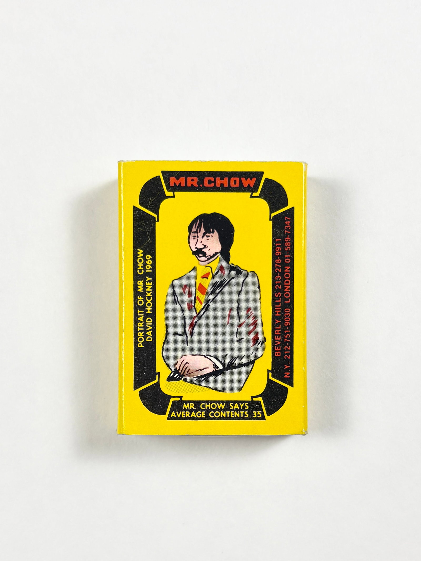 ED RUSCHA & DAVID HOCKNEY – “Mr. Chow” Matchbox: ED RUSCHA (B. 1937) & DAVID HOCKNEY (B. 1937) – “Mr. Chow” Matchbox A rare collaborative collectible matchbox from the famed Mr. Chow restaurant, featuring design elements associated with ce