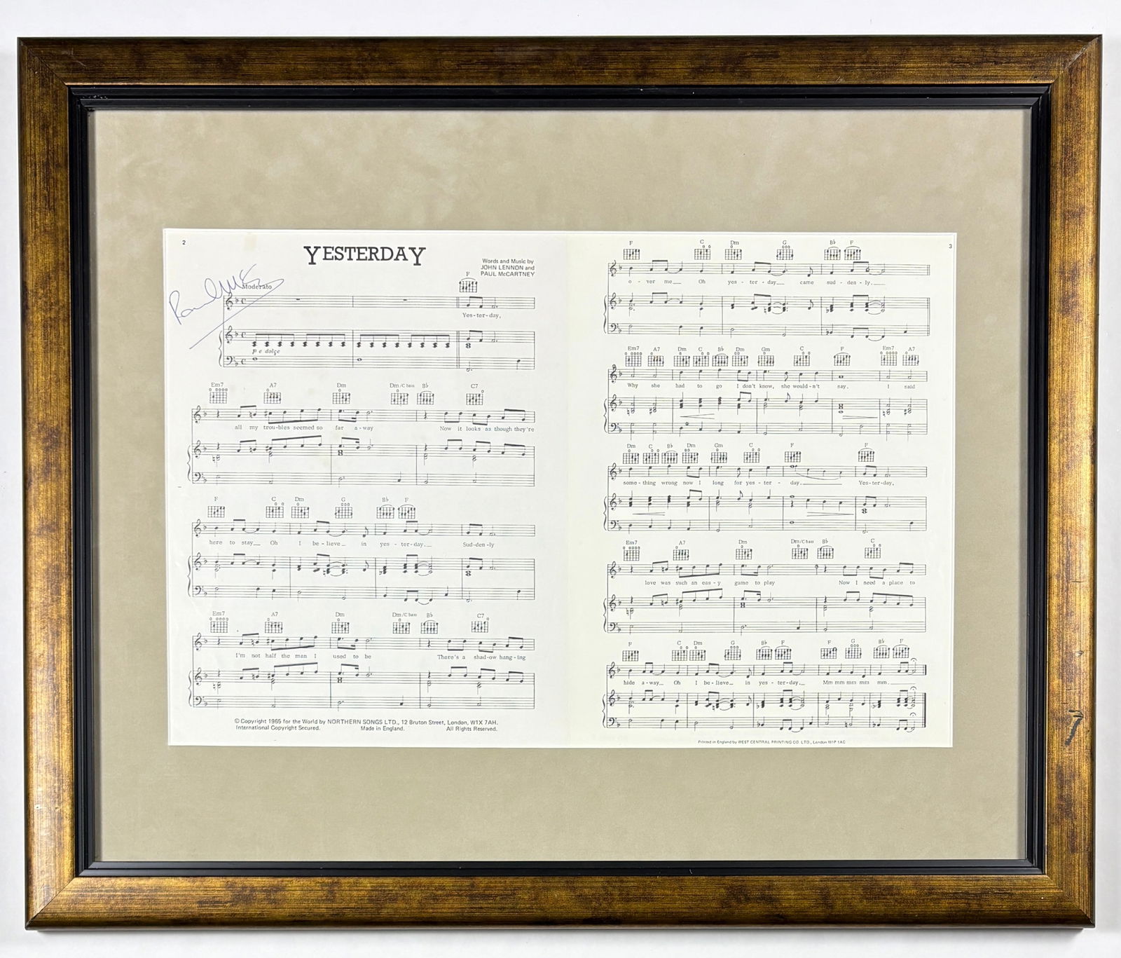 PAUL McCARTNEY – Hand-Signed “Yesterday” Sheet Music, Framed (1 of 6)