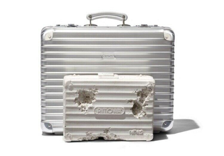 Daniel Arsham x Rimowa Eroded Suitcase: DANIEL ARSHAM x RIMOWA Eroded Suitcase Medium: Cast resin and mixed media Limited edition sculptural suitcase created in collaboration with Rimowa, featuring Arsham’s signature “eroded” aest