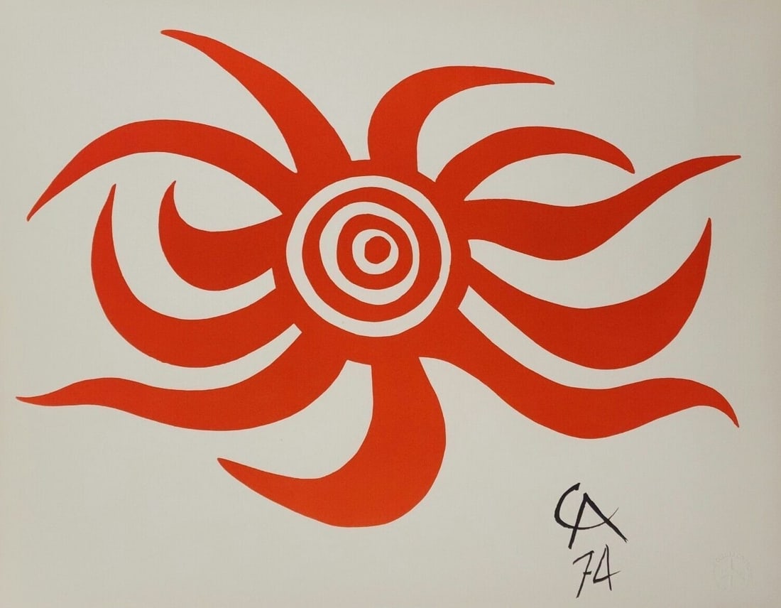 Alexander Calder - Sunburst, Lithograph: ALEXANDER CALDER (American, 1898–1976) Sunburst, Lithograph Medium: Lithograph on paper Striking in form and color, this work by Alexander Calder features a bold red sunburst radiating dynamic energ