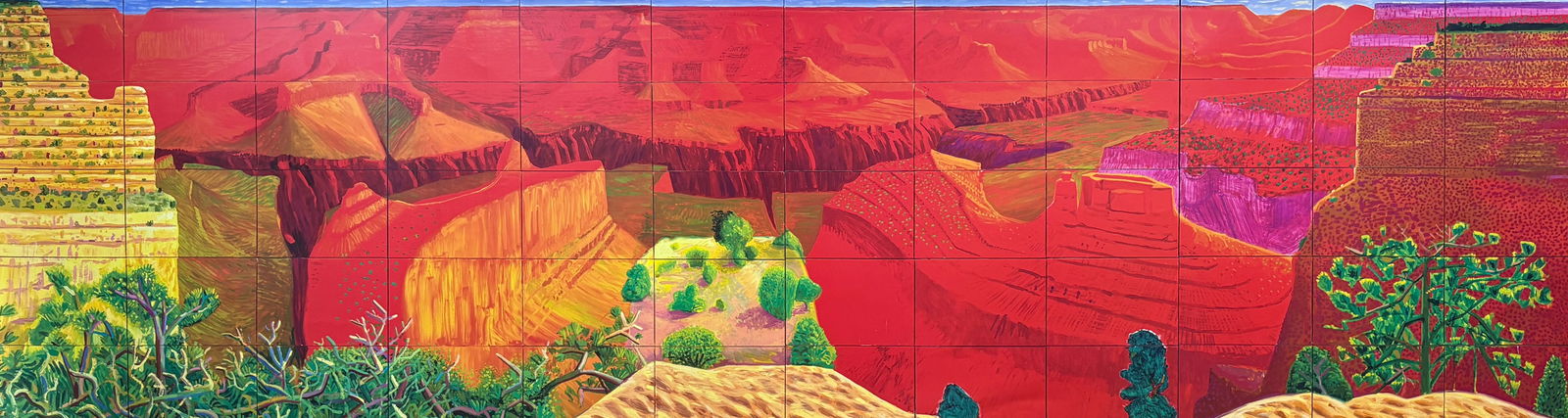 David Hockney - Large Offset Lithograph: David Hockney, Large Offset Lithograph Offset lithograph 14.5 x 54 inches A large-format offset lithograph by David Hockney depicting a panoramic landscape composition.