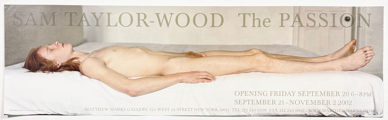 Sam Taylor Wood - Exhibition Poster: Exhibition poster by SAM TAYLOR-WOOD, featuring imagery from The Passion. Offset printed promotional poster produced for the original gallery exhibition, presenting the artist’s cinematic
