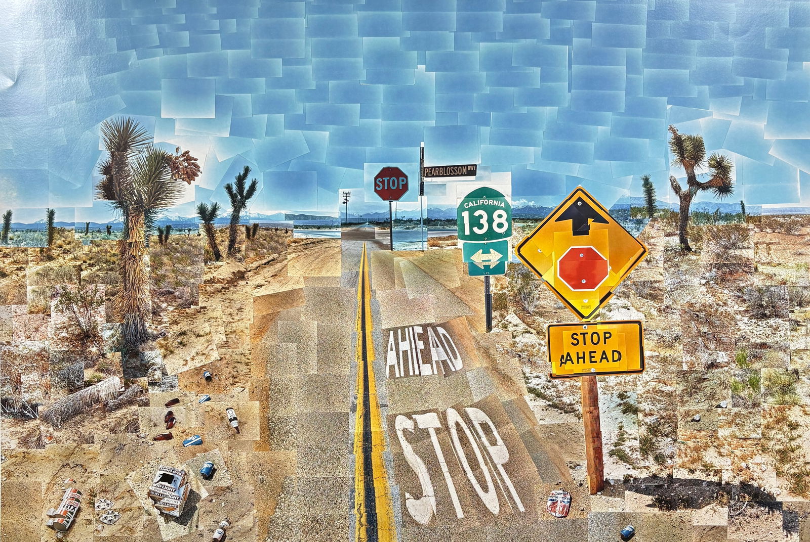 David Hockney - Pearlblossom Highway, Offset Lithograph: DAVID HOCKNEY (B. 1937) Pearlblossom Highway Offset lithograph Offset lithograph reproducing David Hockney’s iconic photographic collage depicting a desert roadway near Pearblossom, California.