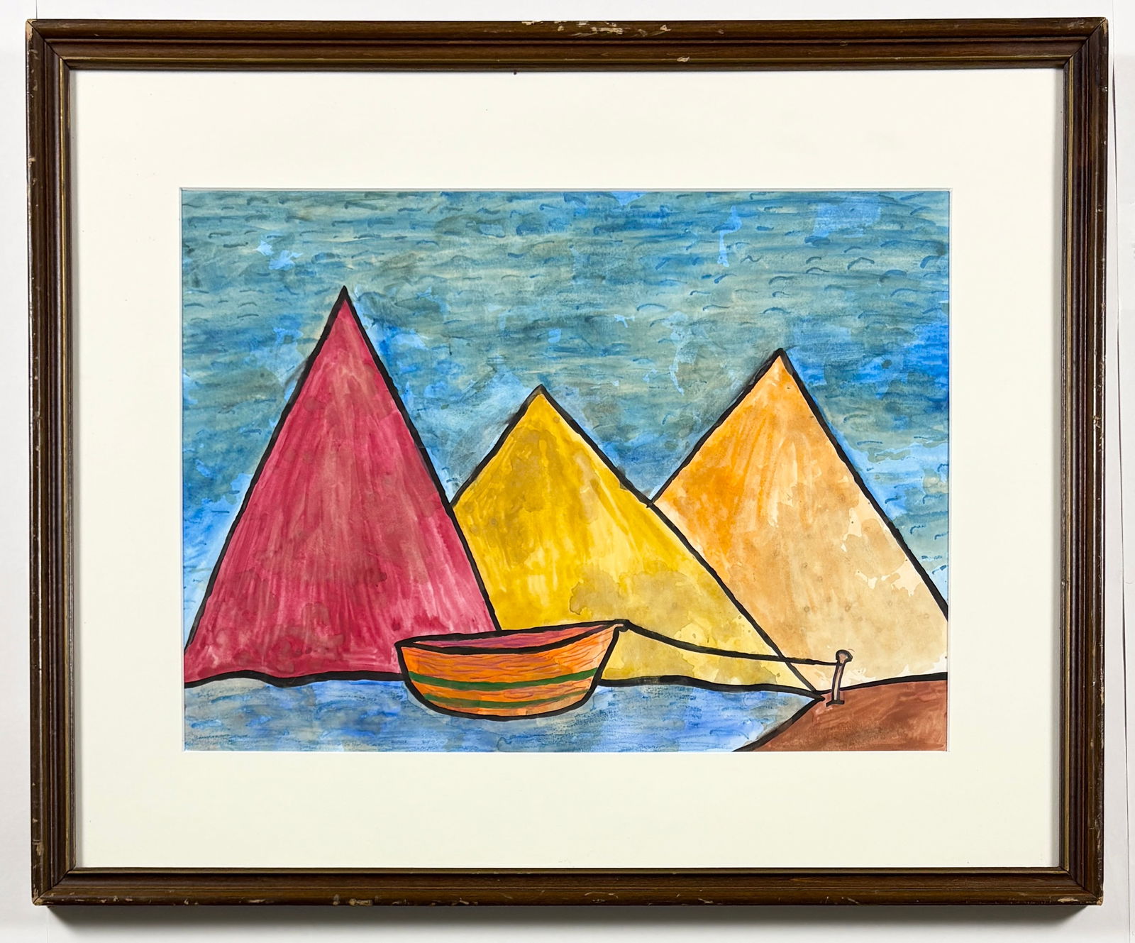 Attributed to Badri Narayan, Geometric Landscape Painting: ATTRIBUTED TO BADRI NARAYAN Untitled Mixed media on paper Stylized landscape composition featuring simplified geometric forms and bold areas of color, arranged in a rhythmic, planar manner. The work