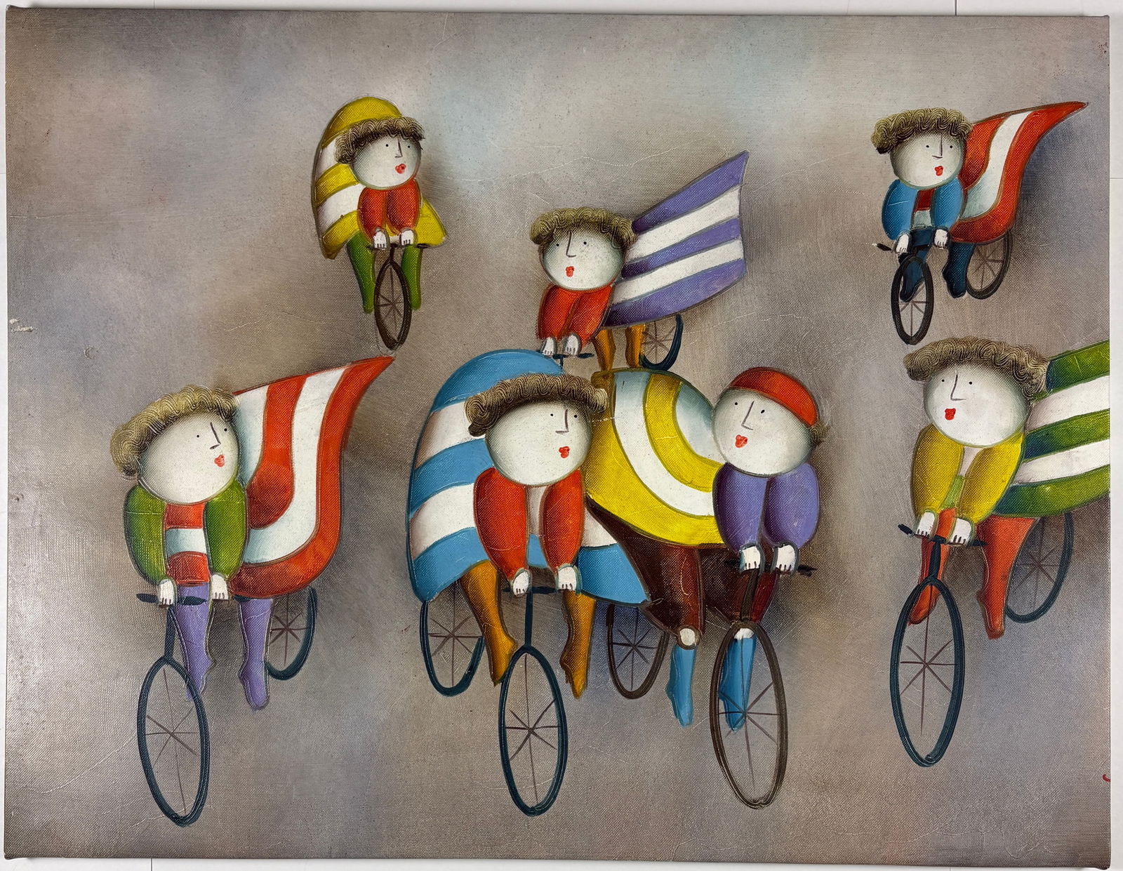 After Joyce Roybal, Cycling Figures, Oil Painting (1 of 3)
