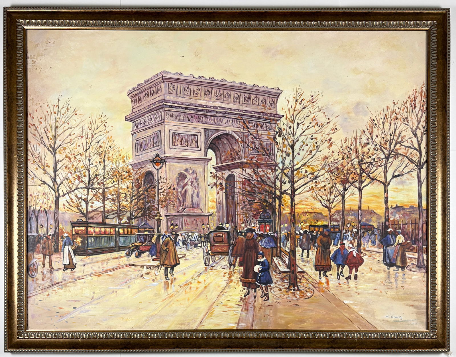 After Eugène Galien-Laloue, Paris Street Scene, Oil Painting: AFTER Eugène Galien-Laloue Paris Street Scene (Arc de Triomphe) Oil on canvas Oil painting executed after the work of Eugène Galien-Laloue, depicting a bustling Parisian street scene with figures