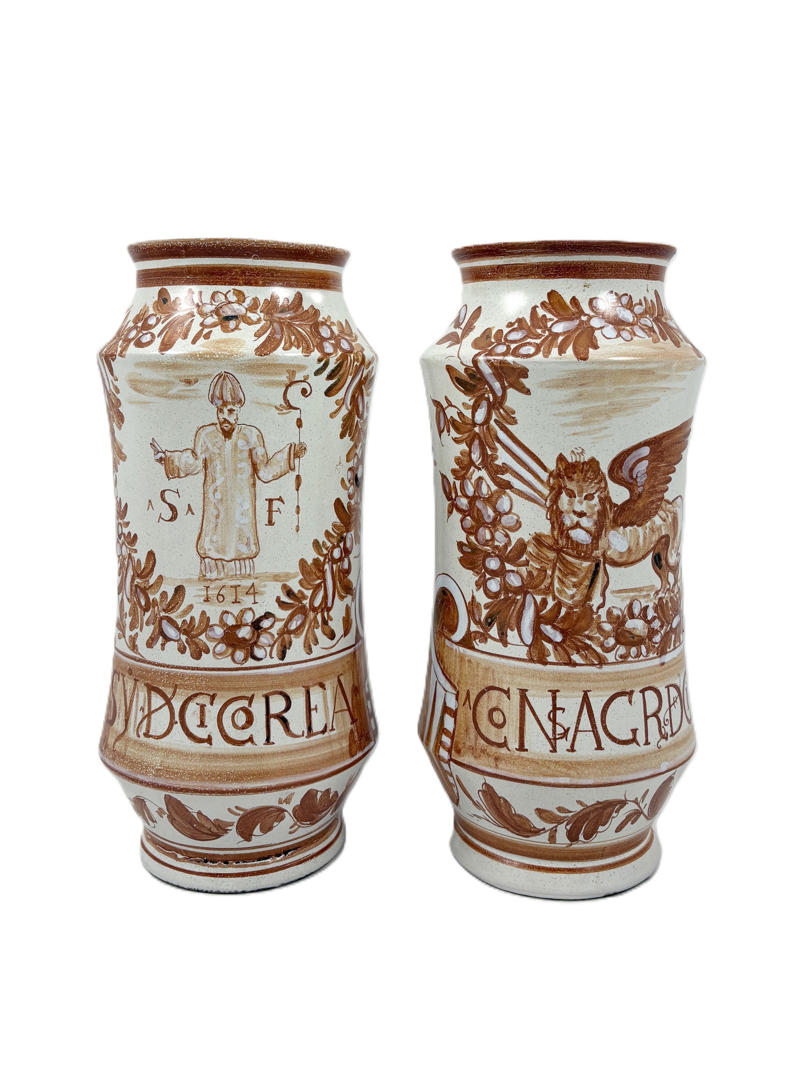 Pair of Italian Ceramic Vases with Figural Decoration (1 of 12)