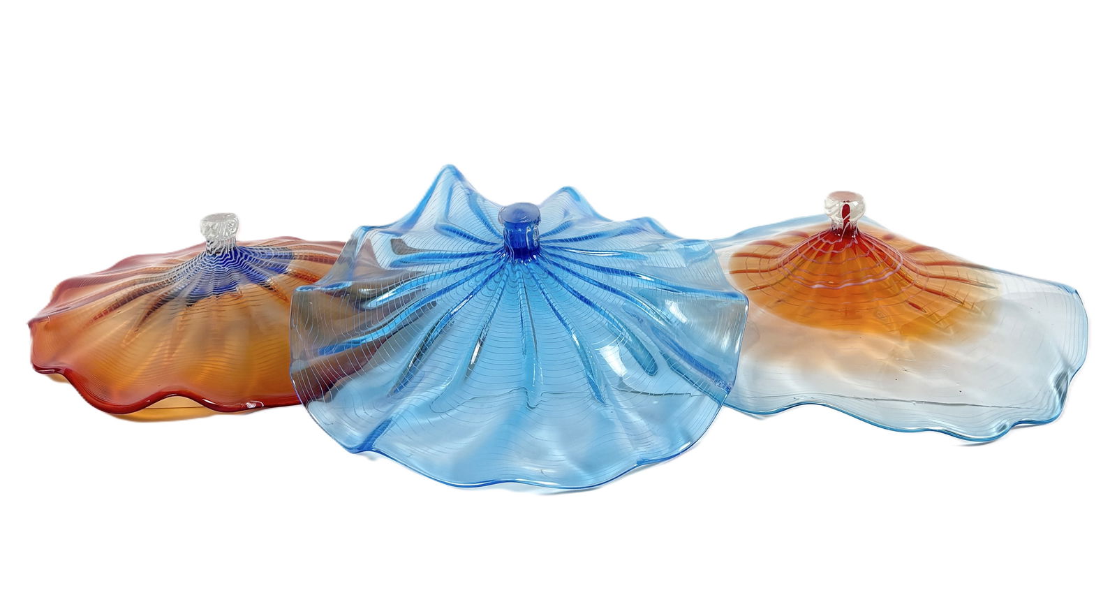 Dale Chihuly - Set of 3 Seaform Glasses, Attrib.: Attributed to Dale Chihuly, Set of 3 Seaform Glasses Set of three seaform glass sculptures Each approximately 20 inches in diameter A striking ensemble of three free-form seaform glass works attribute