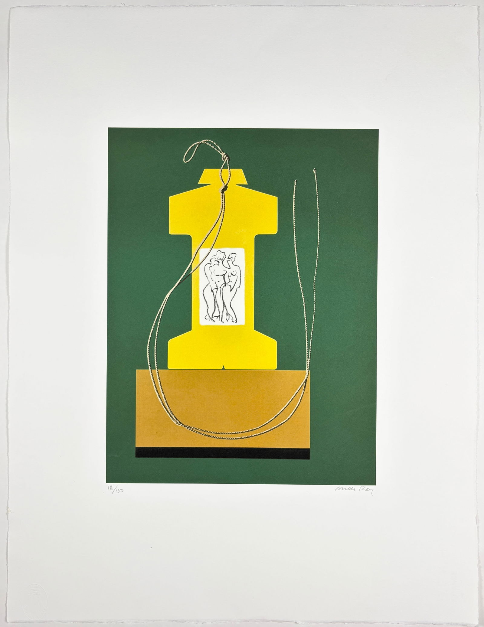 Man Ray - Lithograph (Pencil Signed & Numbered): MAN RAY (1890–1976) Untitled, Lithograph, Pencil-Signed & Numbered Edition 18/150 A striking lithograph by the influential Surrealist and Dada artist Man Ray, rendered in rich green and golden tones